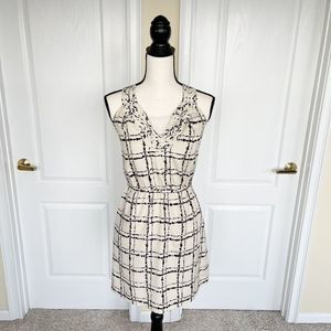 Ann Taylor LOFT 0P Petite Unique Neckline Dalmatian Plaid Black Crème Contrast B